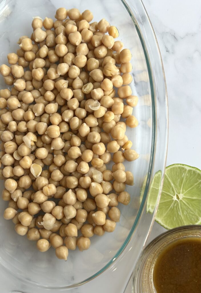 chickpeas in a glass baking dish