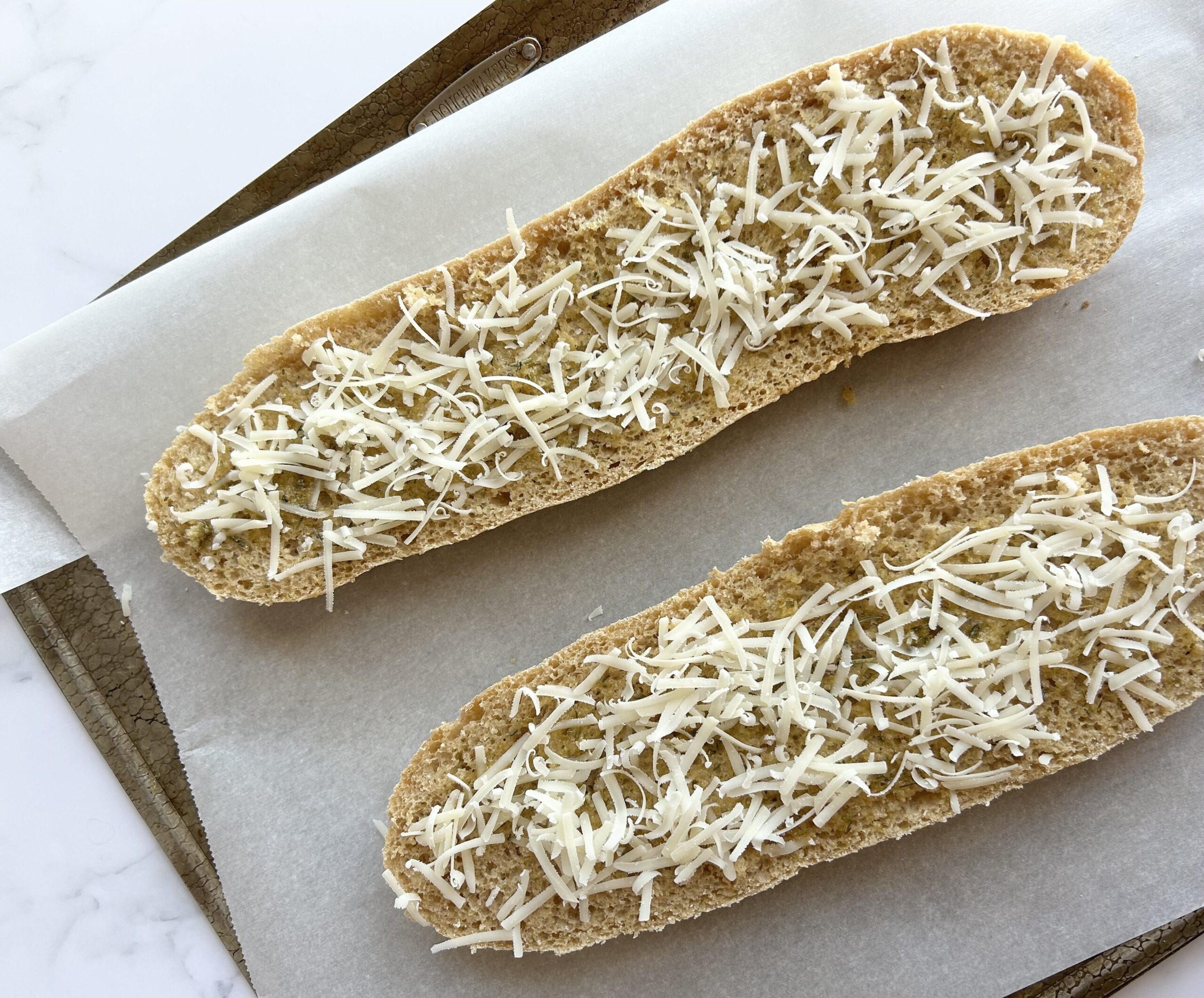 What the french bread loaves look like before the first bake.