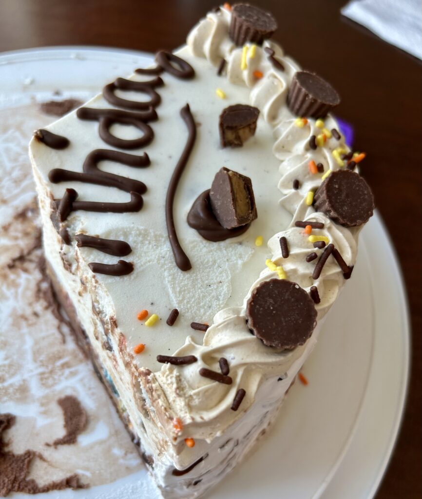 2/3 eaten ice cream cake