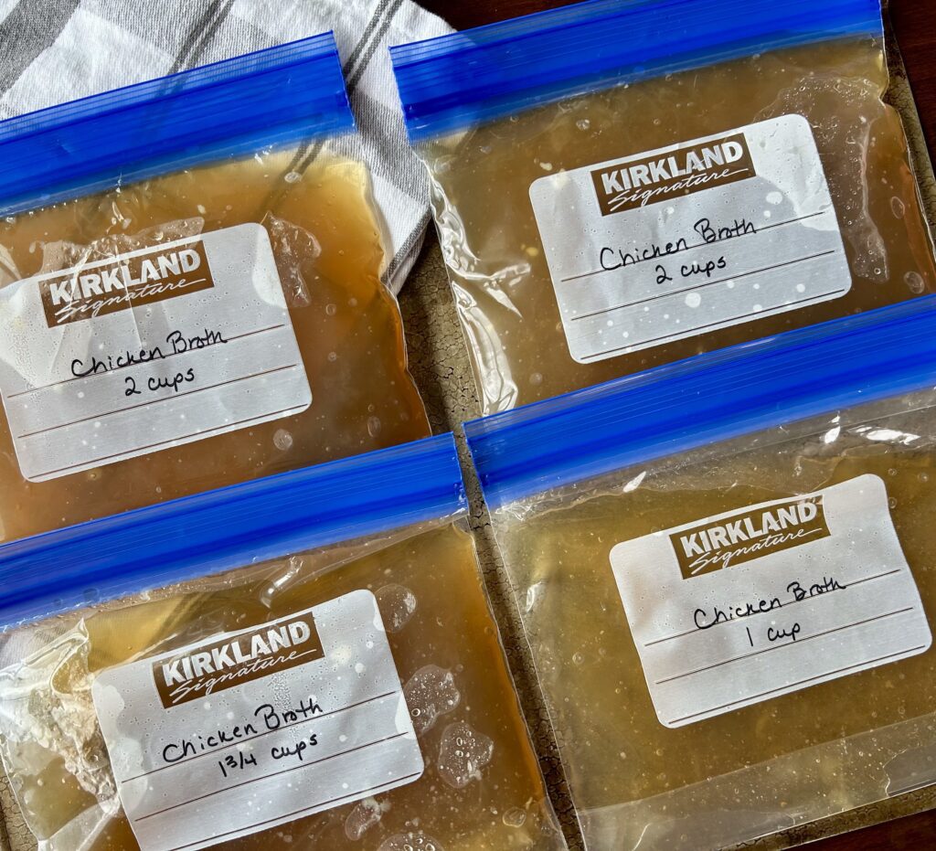 Chicken broth in freezer bags