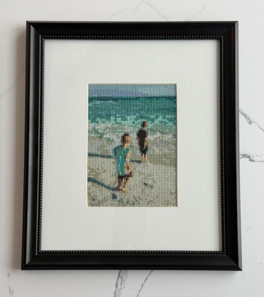 boys on beach cross stitch