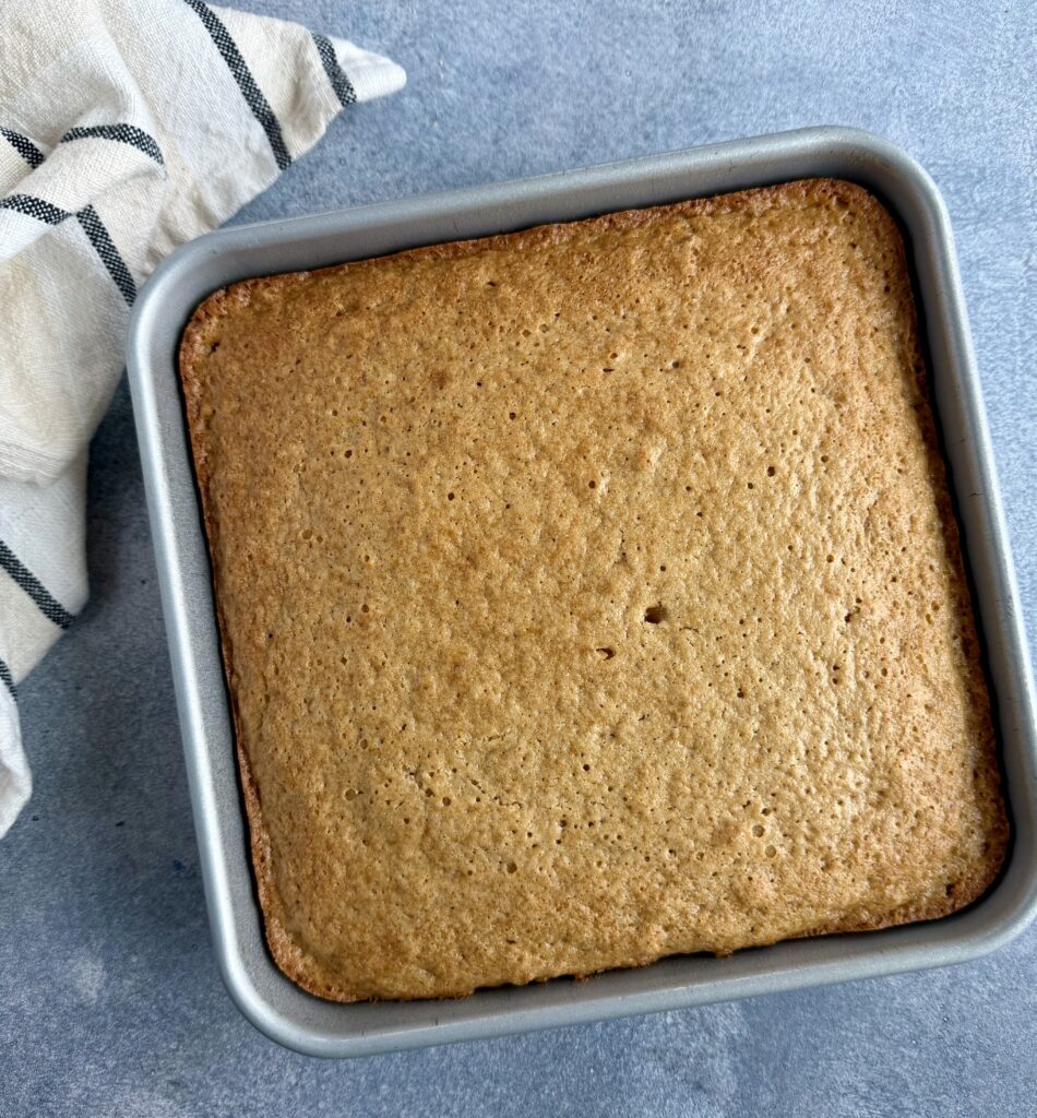 Bake unfrosted peanut butter cake