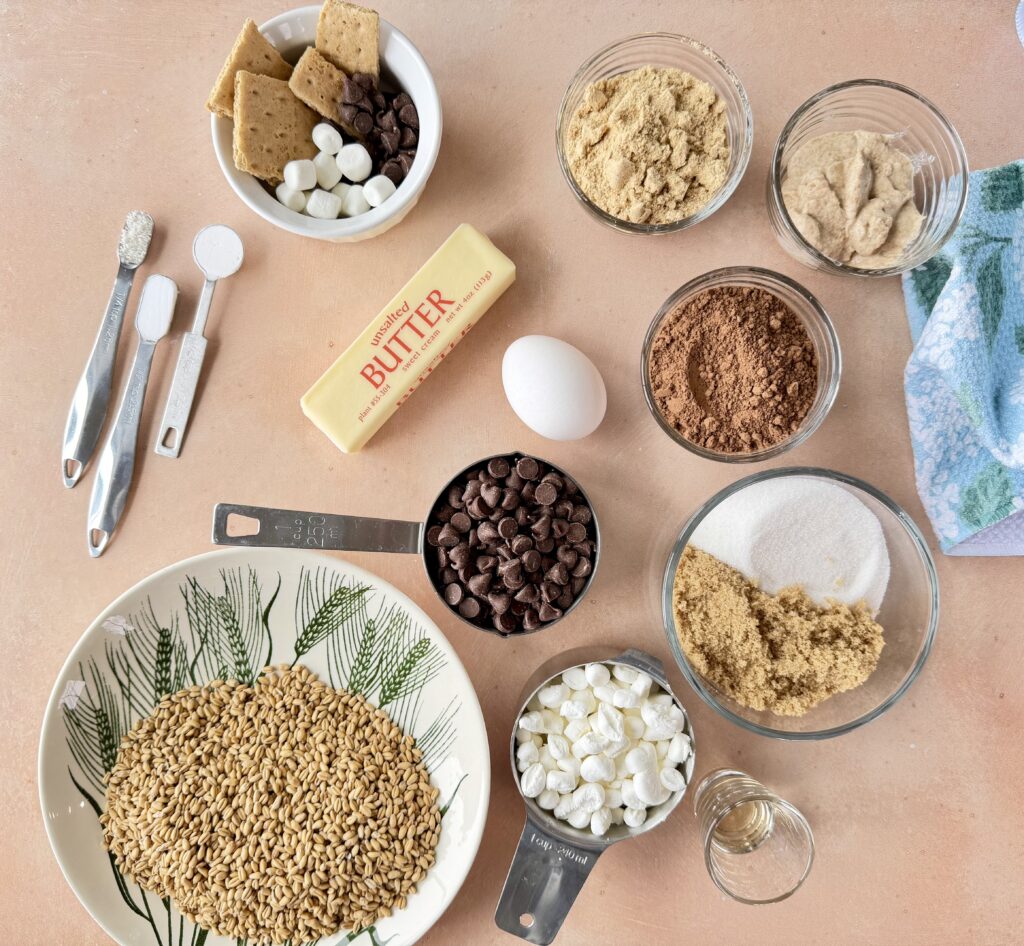 Ingredients for Chocolate S'mores Cookies with Fresh Milled Flour