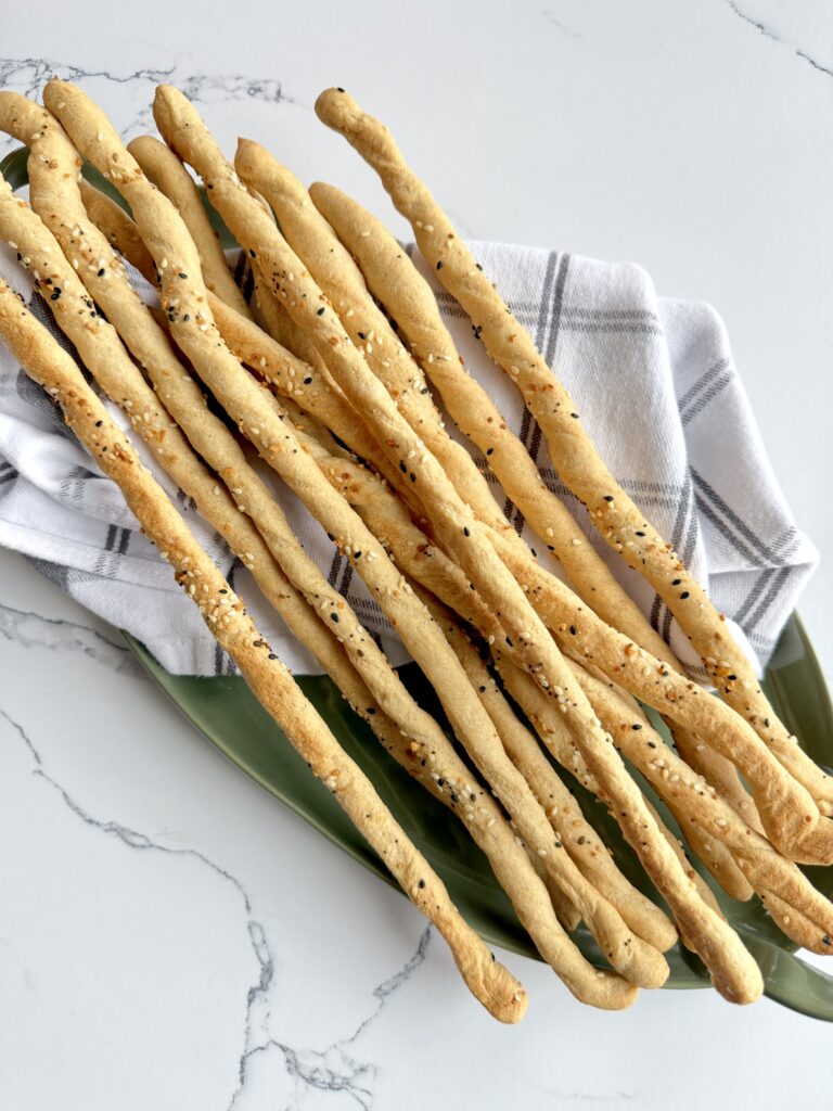 Thin and crispy twisted breadsticks make with fresh milled flour