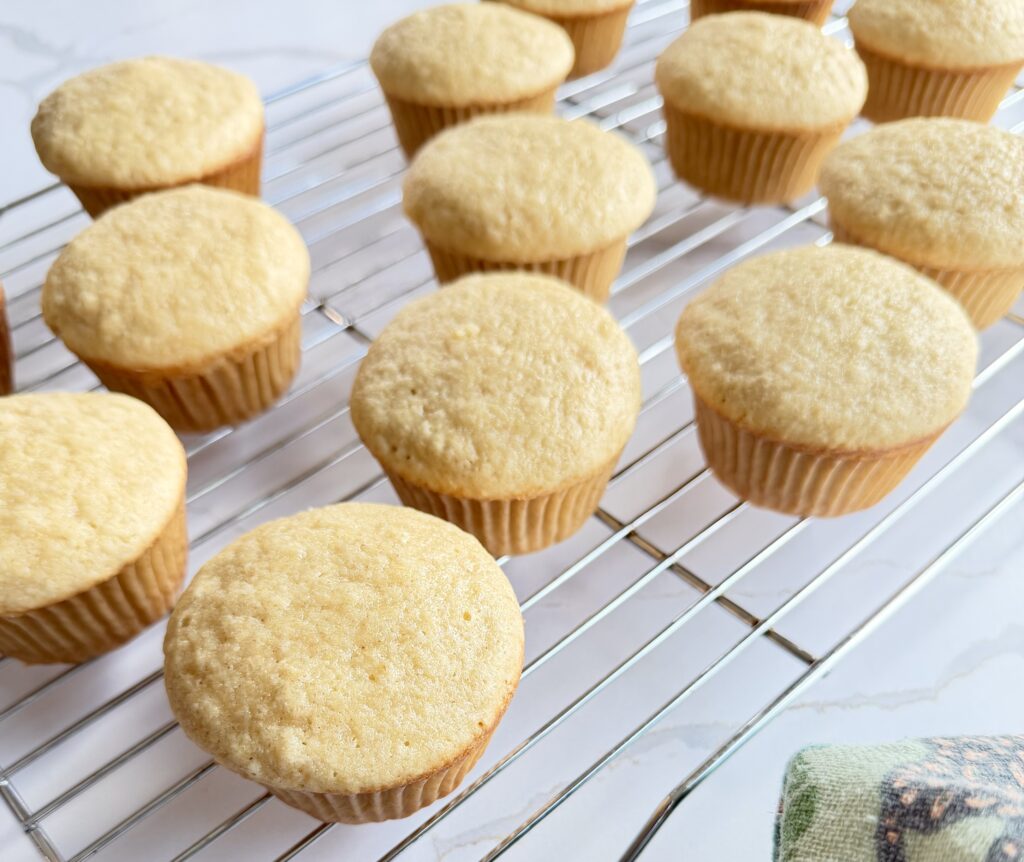 unfrosted vanilla cupcakes with fresh milled flour