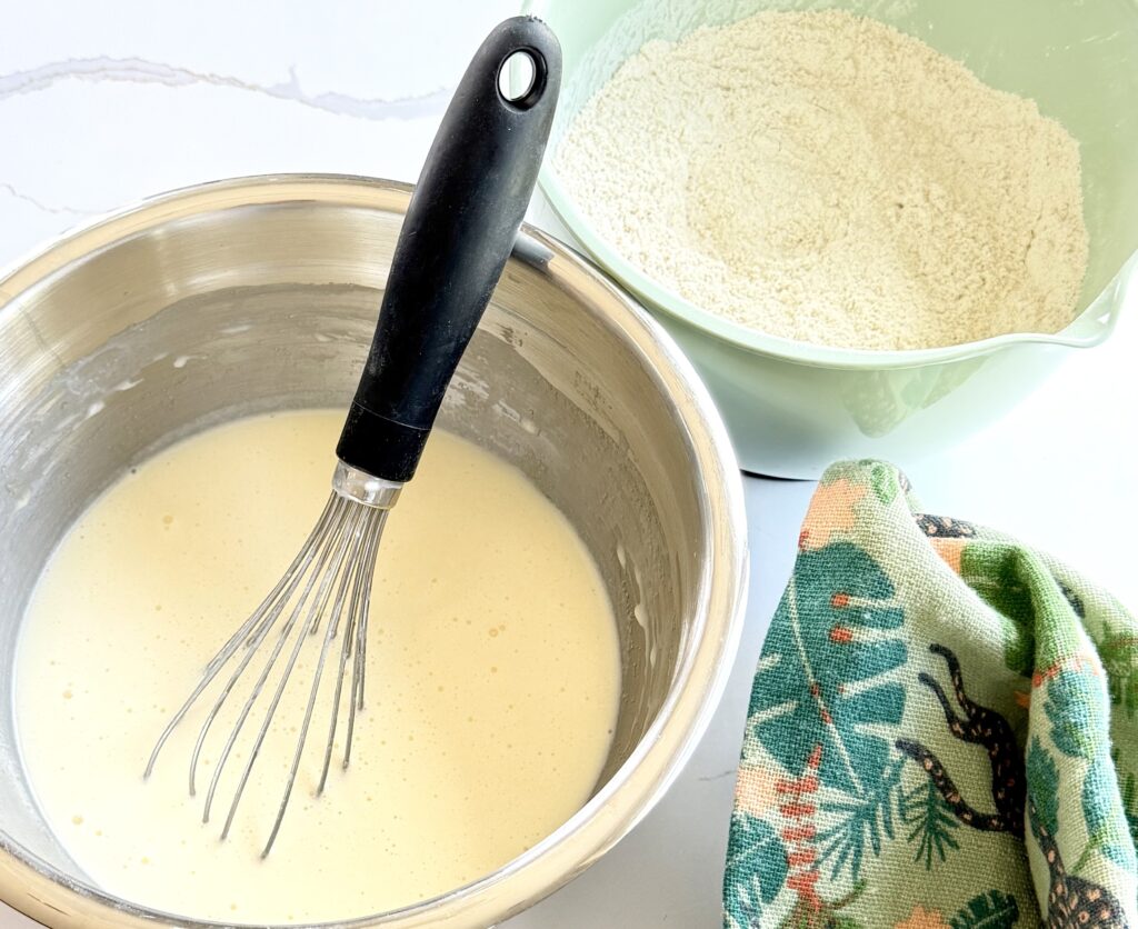 wet and dry ingredients ready to mix together